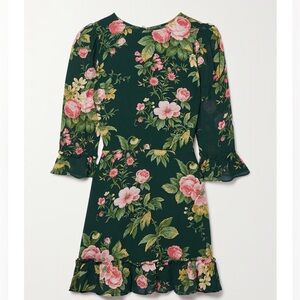 Reformation Doutzen Floral print Crepe Mini Dress in Green